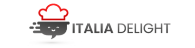 Logotipo de Italia Delight con icono de chef sonriente.