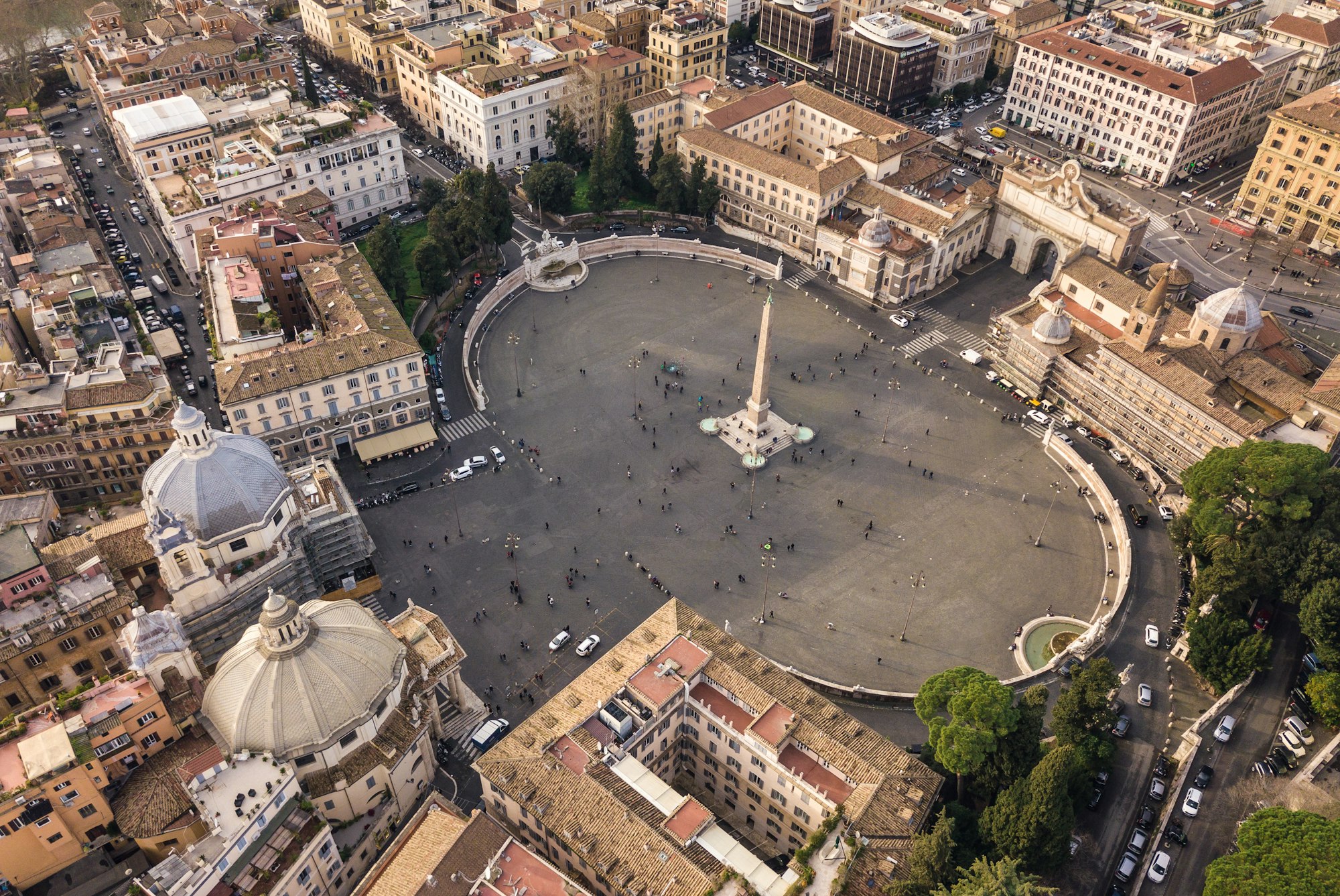 Aerial view of Piazza del Popolo in Rome