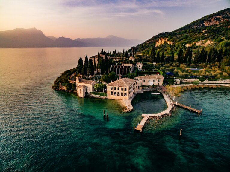 Aerial view of the city of Garda, Lake Garda, Verona, Italy.