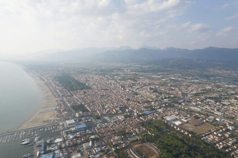 Aerial view of the city of Viareggio Italy