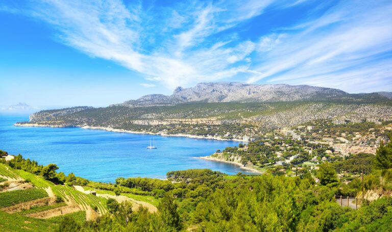 Cassis bay from route des cretes scenic road. Cote Azur, Provence, France.