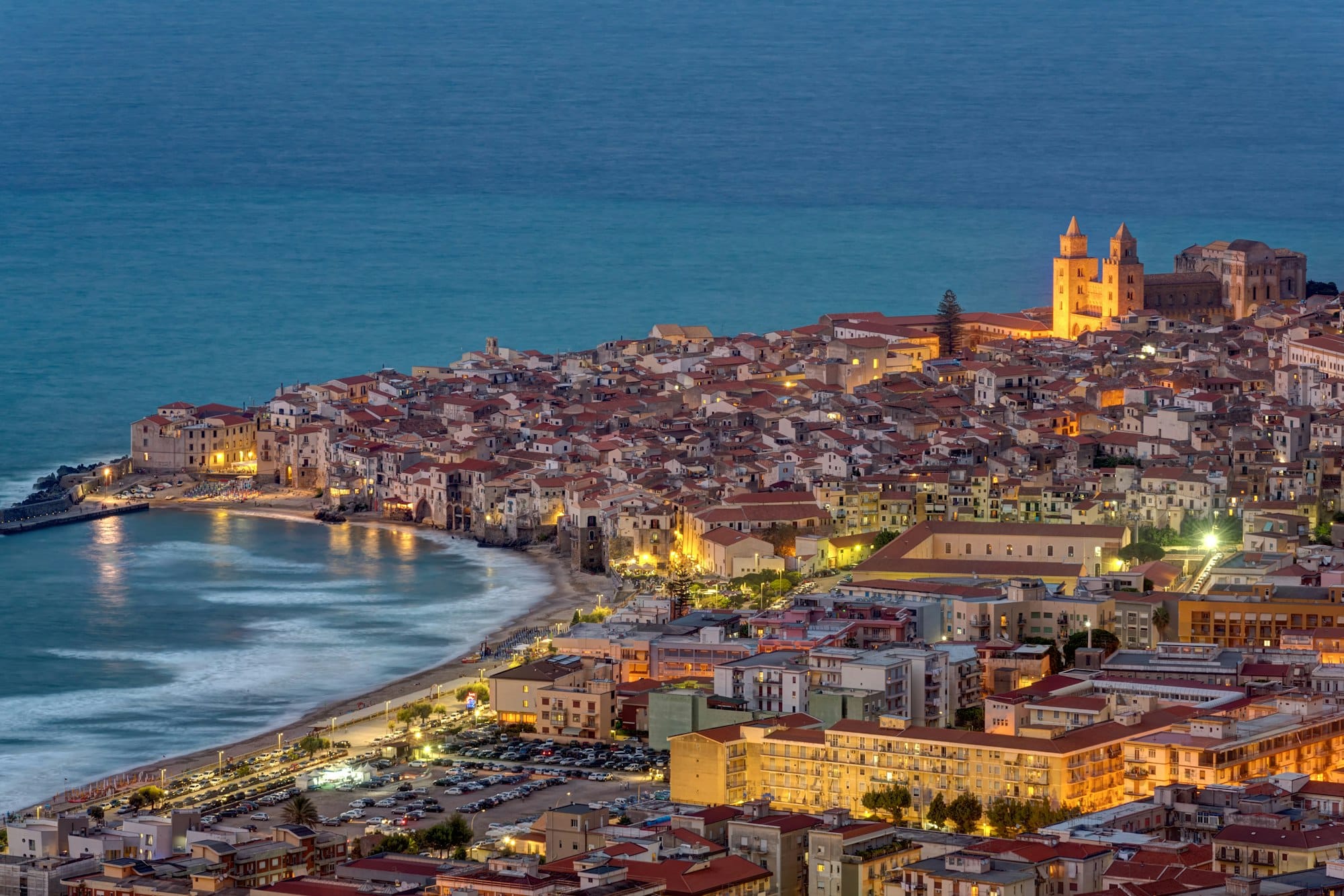 Cefalù in Sicily at dusk