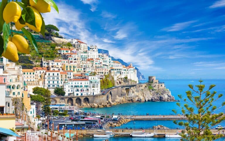 Amalfi Coast, Italy, panoramic view and lemons.