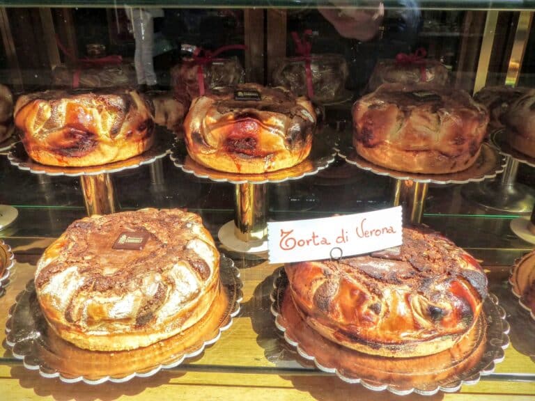 Verona cake desserts in the shop window.