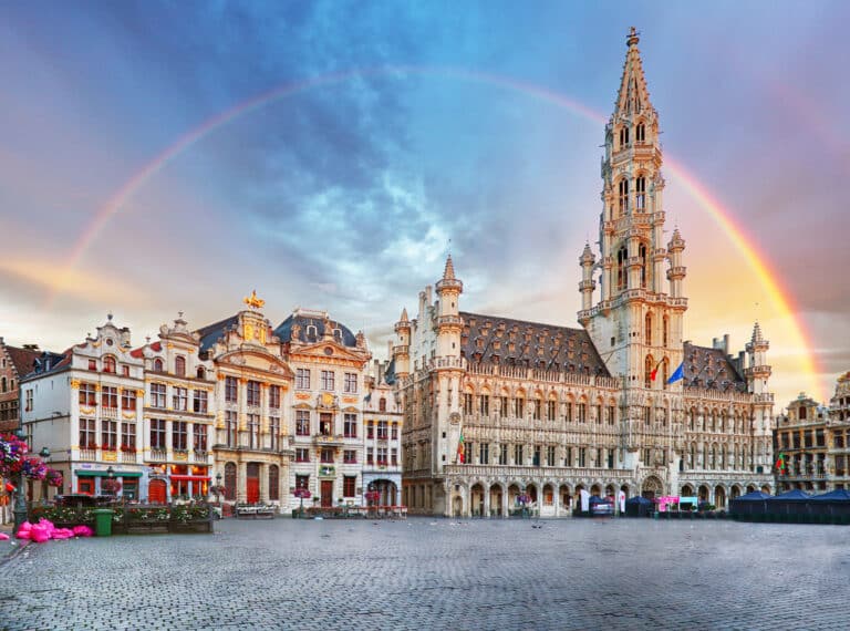 Rainbow on the Grand Place in Brussels.