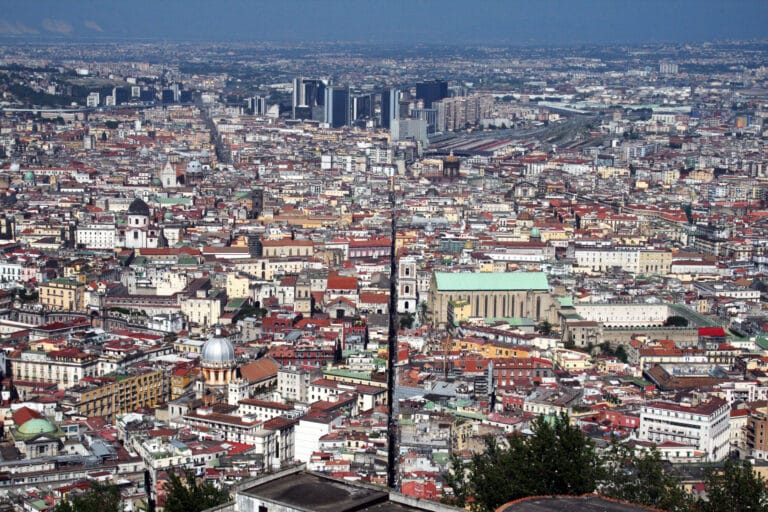 Aerial view of the city of Naples, Italy.