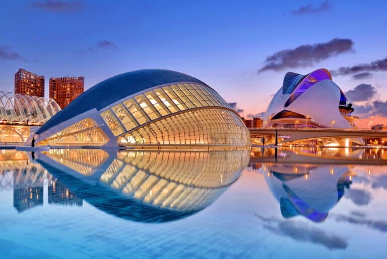 City of Arts and Sciences in Valencia at sunset.