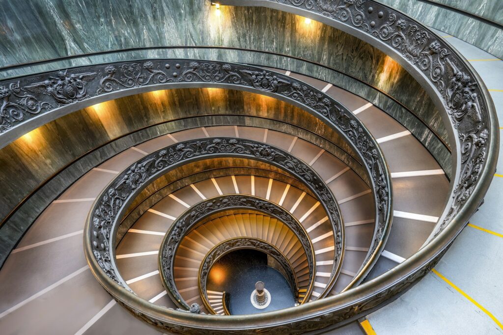 High angle shot of a beautiful bramante staircase of a museum in vatican city