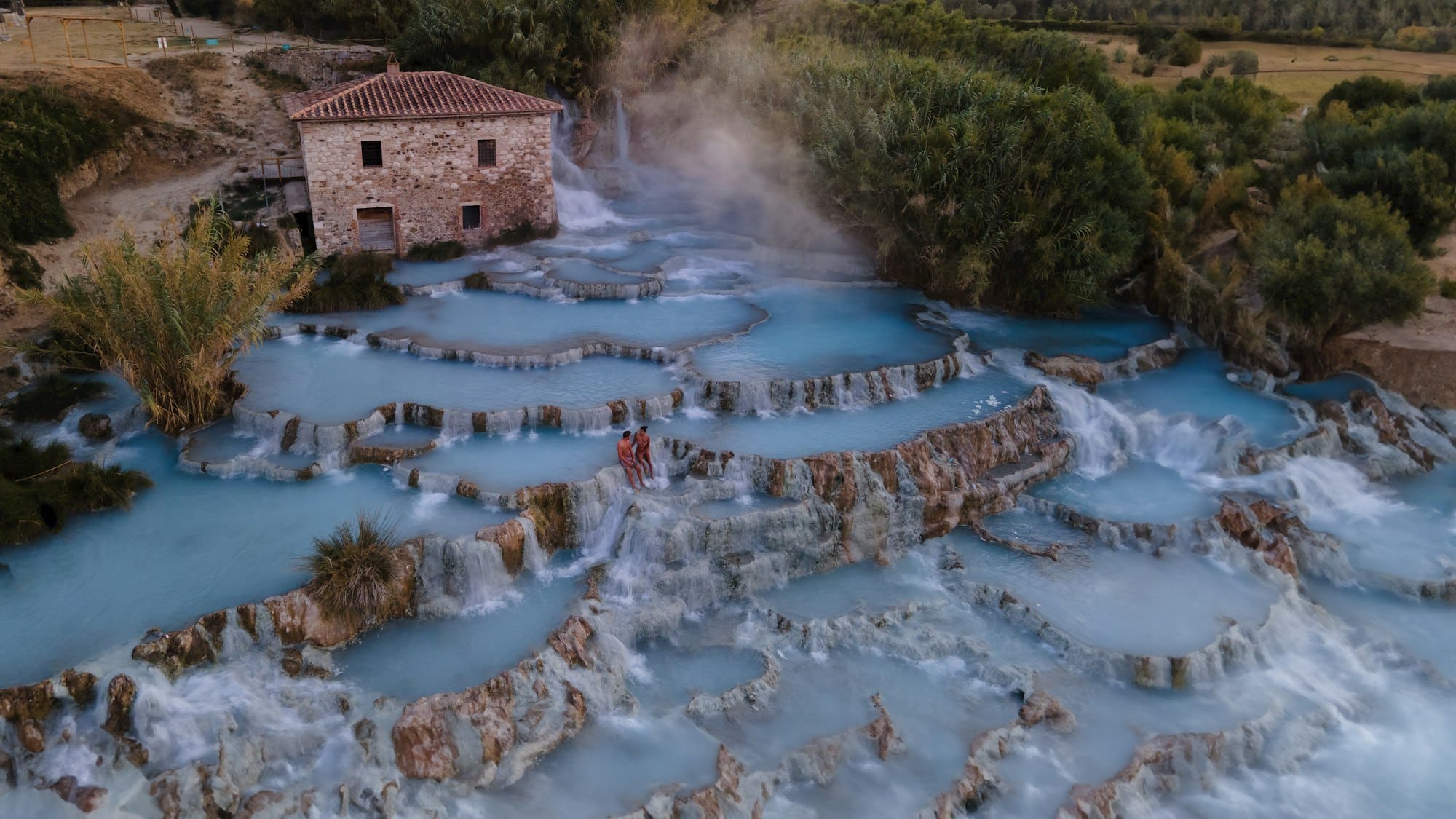 Tuscany, Italy, natural spa with waterfalls and thermal springs at Saturnia