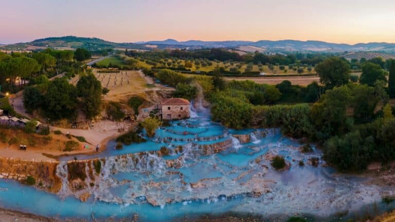 Toscane Italy, natural spa with waterfalls and hot springs at Sa