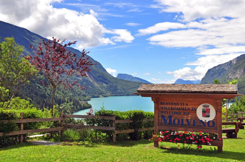 Molveno with its lake in the Dolomites