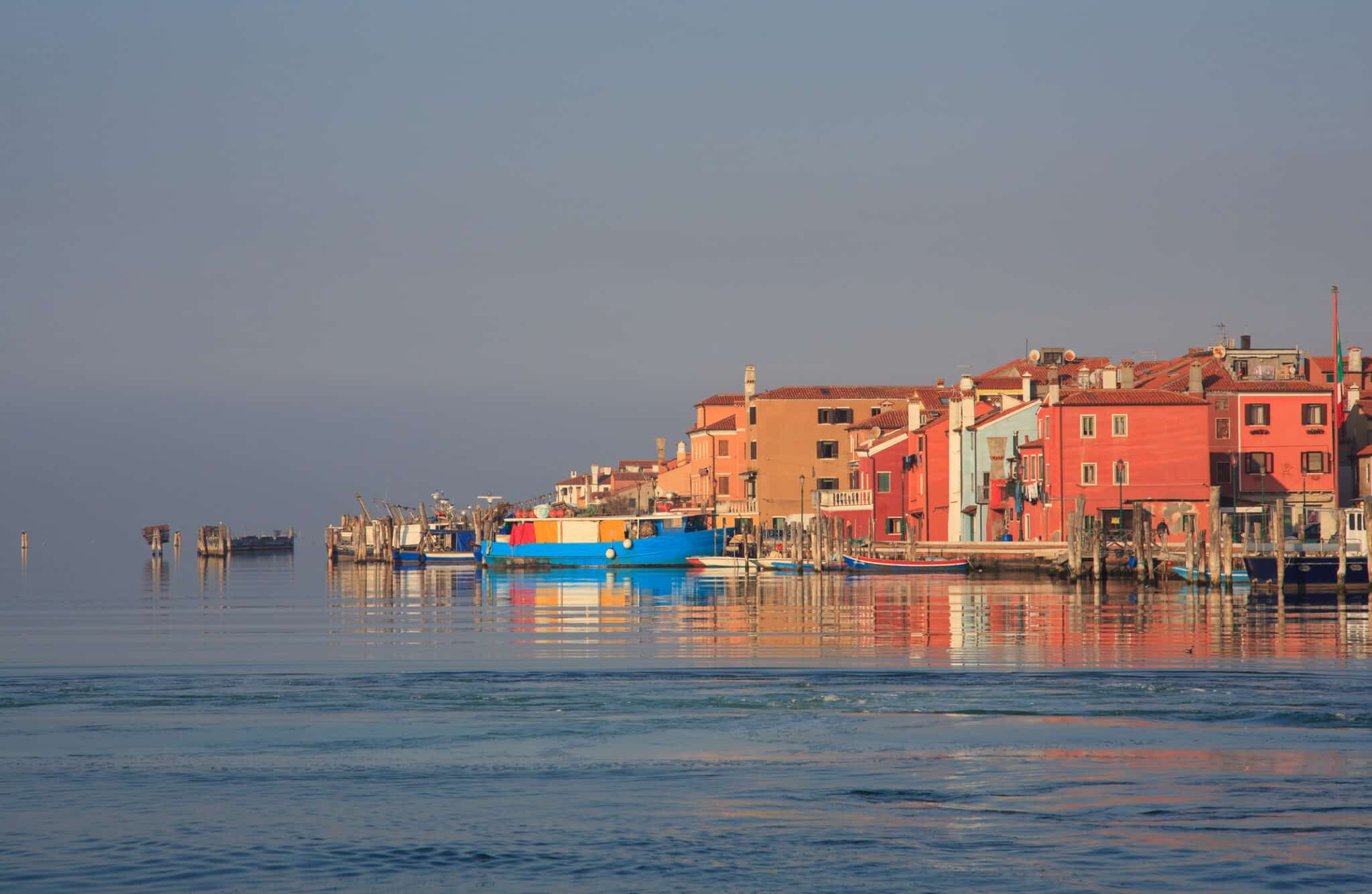 Pellestrina, Chioggia. Veduta delle case di Pellestrina nella laguna di Venezia, Italia