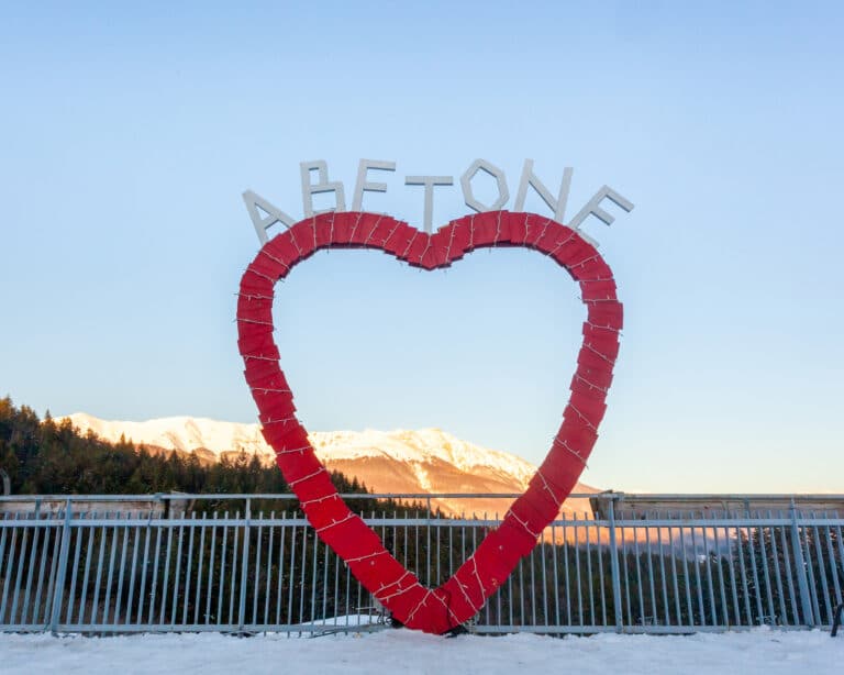 Abetone, a famous mountain resort in Tuscany. Red heart with the name of the town written on it.