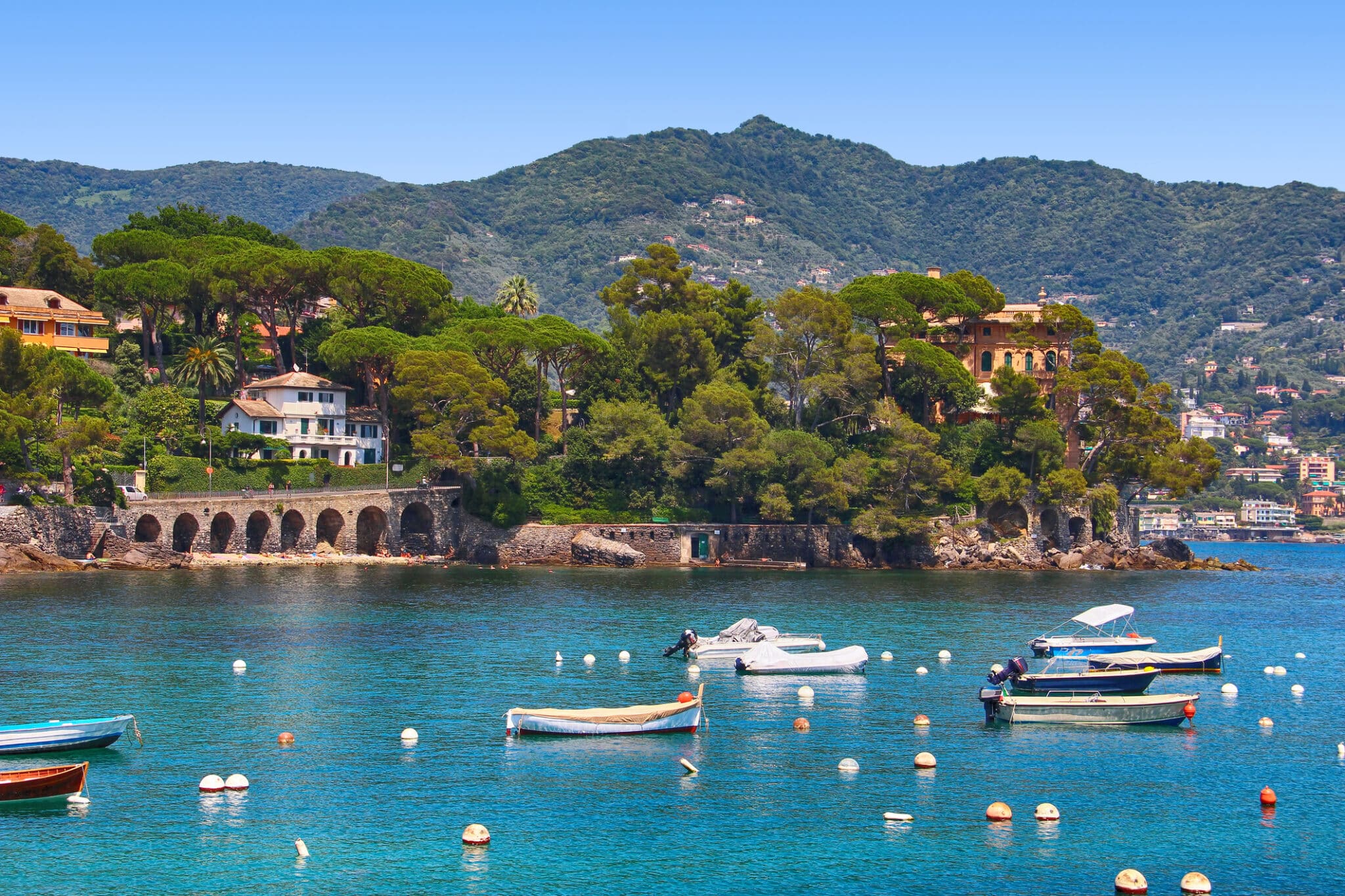 Sea coast of Rapallo, Italy Costa del mare of Rapallo resort, Province of Genoa, Liguria, Italy