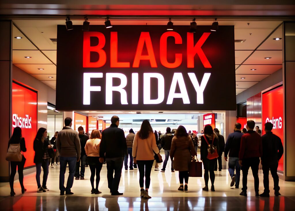 Folla entra in negozio durante il Black Friday